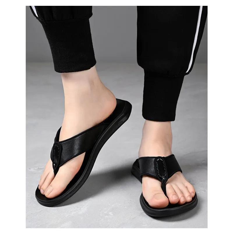 Fashion Summer Casual Fashion Slippers for Men Non-slip Outdoor Beach Shoes Male Designer New Luxury Cow Leather Men's Flip-flops