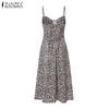ZANZEA Womens Sexy Sleeveless Holiday Party Printing Sling Dress