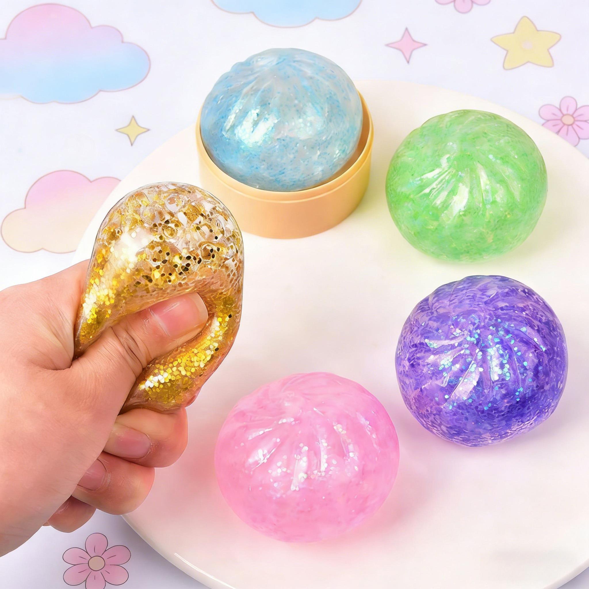 Topmix Steamer Bun Sensory Stress Ball Squeeze Toy Glitter Colored Squishy Dumpling Decompression Ball Fidget Toy For Anxiety Relief