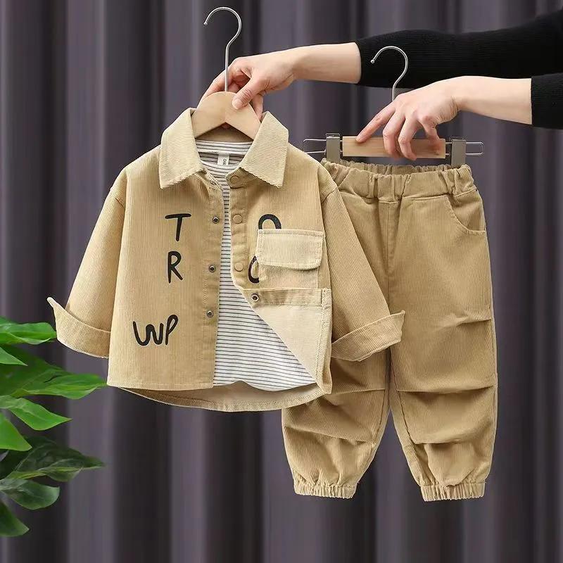 Boys Casual Spring Autumn Set Letter Printing Handsome Baby Loose Thin Corduroy Long Sleeve 2pcs Set Outfits