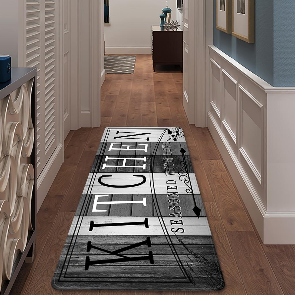 American Retro Kitchen Carpet Dining Table Restaurant Flannel Floor Mat Wooden Printing Kitchen Foyer Anti Slip Rug