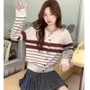 Casual lazy wind striped knitted cardigan women's autumn and winter new loose and thin soft waxy sweater jacket top