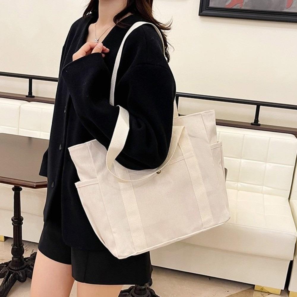 Korean Style Shopping Handbag Large Capacity Cloth Shoulder Bag Simple Canvas Tote Bag Women