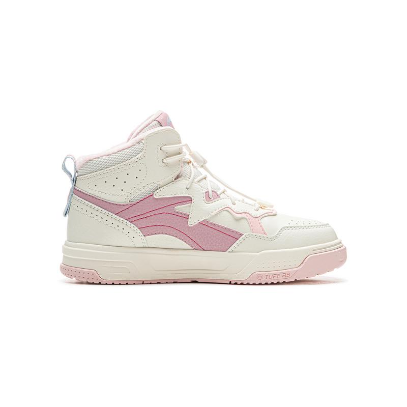 Li Ning Kids Versatile Non-Slip Wear-Resistant Rebound Lightweight Shock Absorbing High-Top Casual Shoes Kids Casual Shoes White Pink YKCU194-24