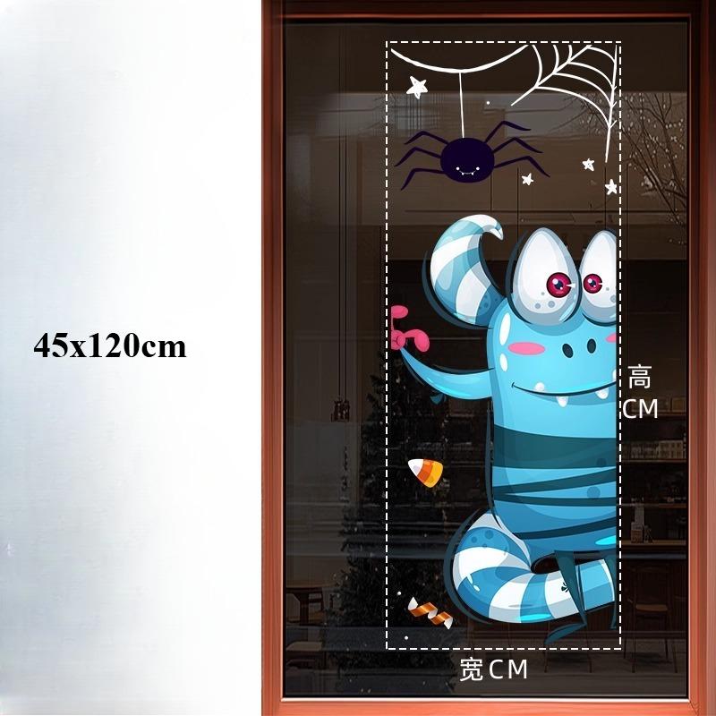 45x120cm Halloween Pumpkin Window Stickers Cartoon Candy Jack-o'-lantern Static Sticker Black Cat Ghost Festival Happy Halloween