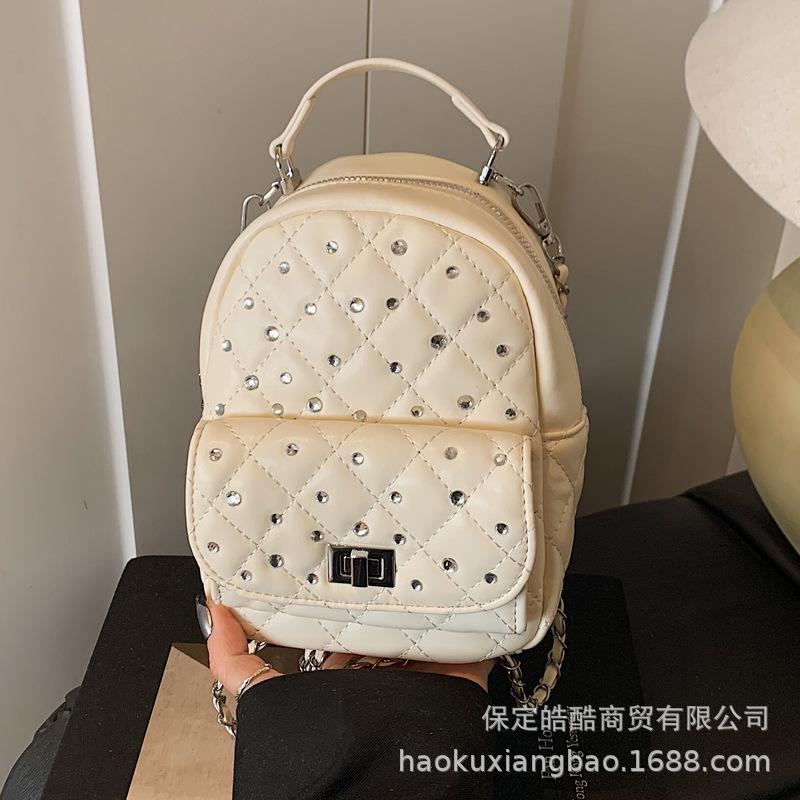 Rhombus Backpack Large-capacity Bag Women's Summer 2025 New Simple High-end Backpack Fashionable Versatile Schoolbag