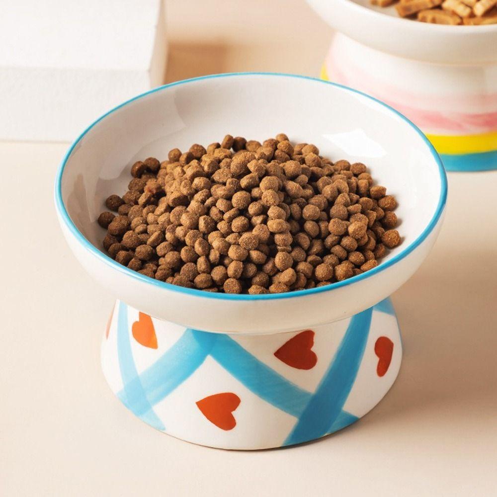 Ceramic Cat Elevated Bowl Handmade Pet Food Bowl Cute Cat Bowl  For Dogs Cats