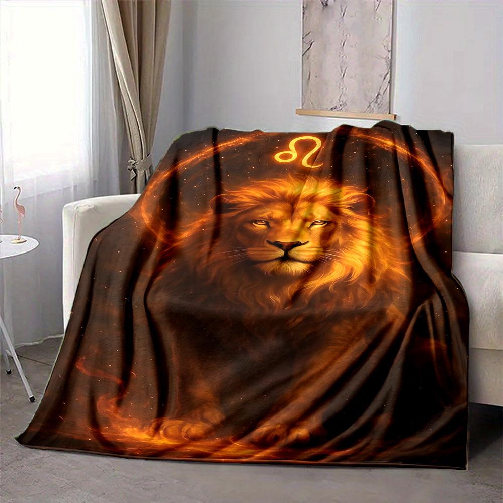 

1pc Lion Zodiac Blanket, Lightweight Flannel Throw Blanket for Sofa, Bed, Travel, Camping, Living Room, Office, Couch, Chair, and Bed 80cmx120cm