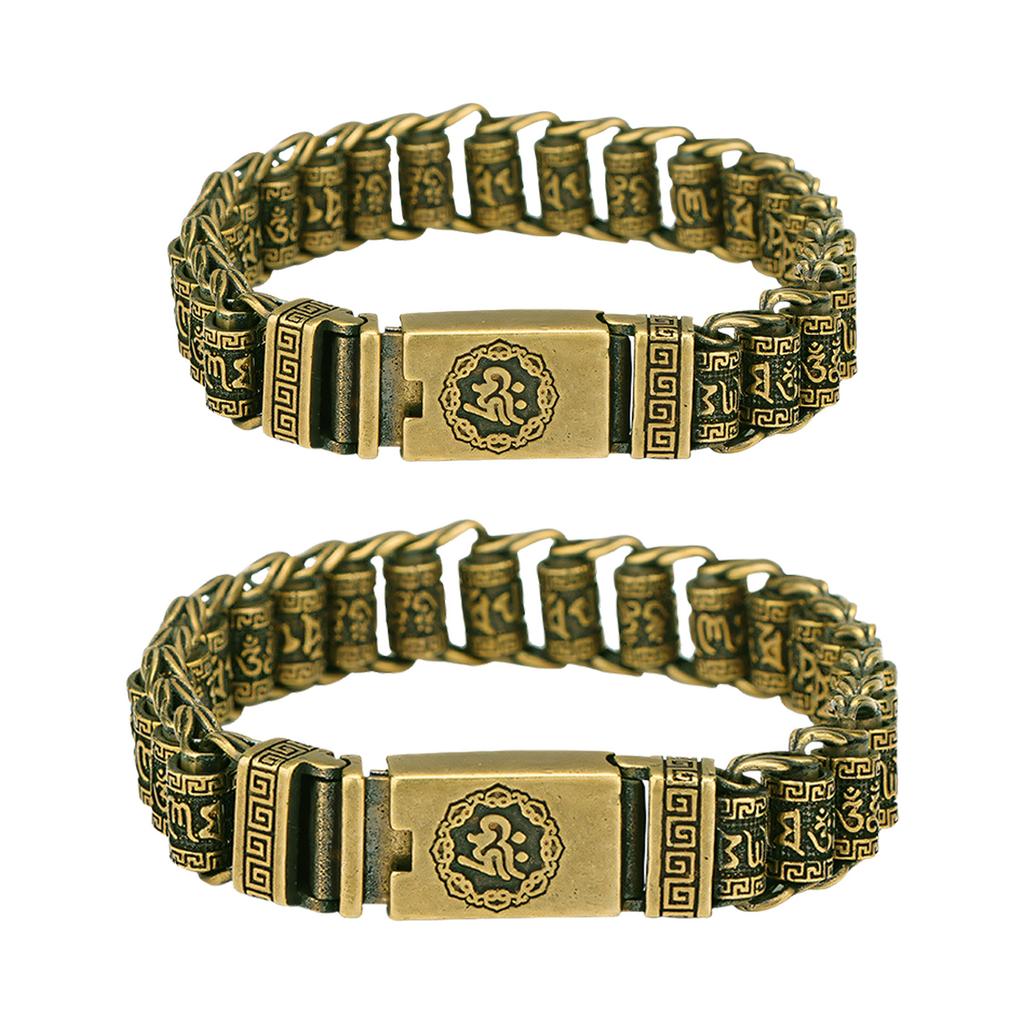 Unisex Tibetan Inspired Brass Bangle With Cultural Symbolism And Adjustable Fit Traditional Blessing Accessory