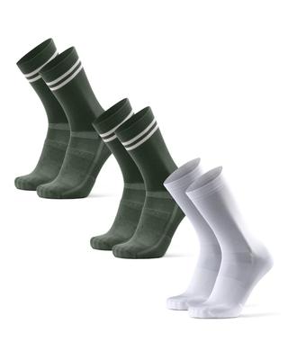 DANISH ENDURANCE Cycling Crew Multicolor 1 Cm Cm Socks, Length, (2 Olive/Striped, White/Black), 25.0 - 28.0