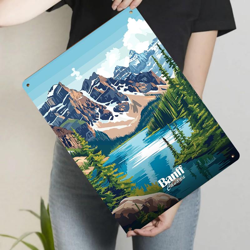 

Banff National Park Landscape Metal Wall Art Canadian Mountain Lake Forest Decor for Living Room Study 20x30cm（7.8x11.8inch）