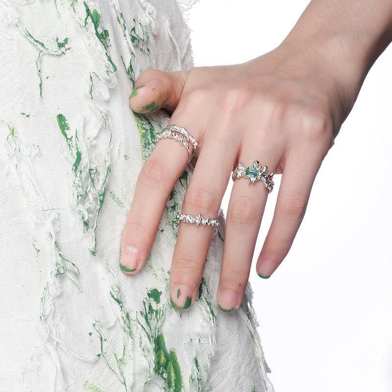 925 Contemporary Sterling Silver Open Ring With Unique Geometric Design And Beautiful Adornments Style For