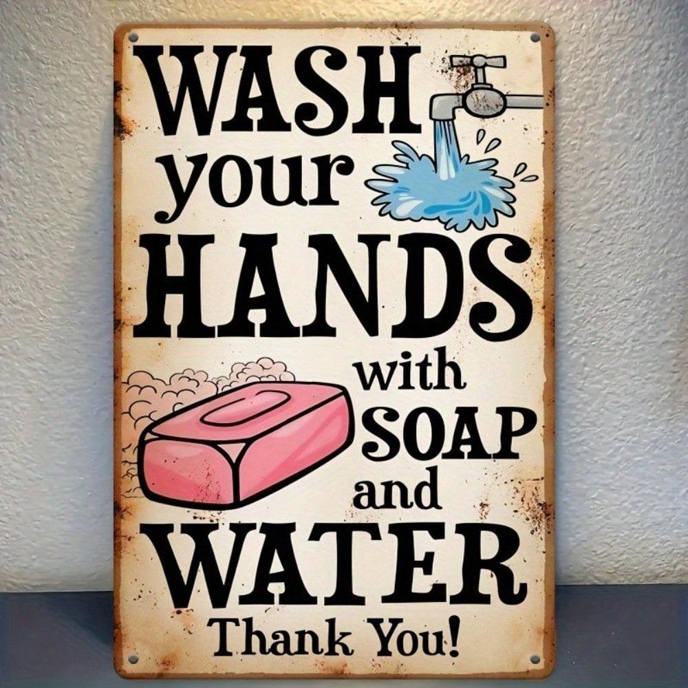 Retro Wash Hands Metal Sign Vintage Bathroom Kitchen Wall Decor Rustic Farmhouse Tin Plaque