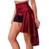 S-3XL Womens Gothic Steanpunk Satiny Skirt Front Eyelets Lace-up High-low Hem Tiered Ruffled Irregular Hem Skirt Waist Belt
