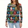 Women's Fashion Hem Slit Casual Christmas Printed Round Neck Long Sleeve Top