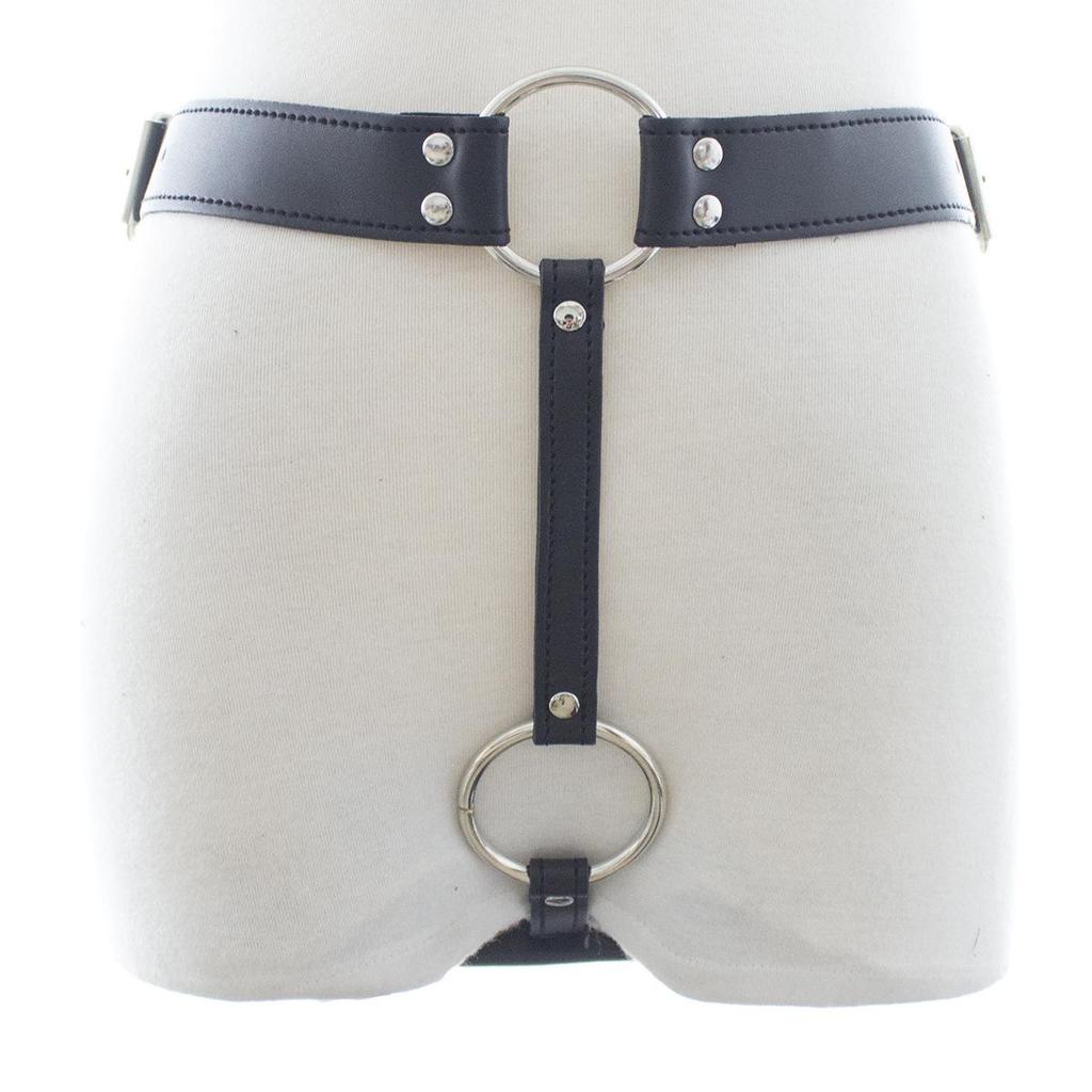 Adult Erotic Leather Restraint Pants with Vibrating Anal Plug for Couples