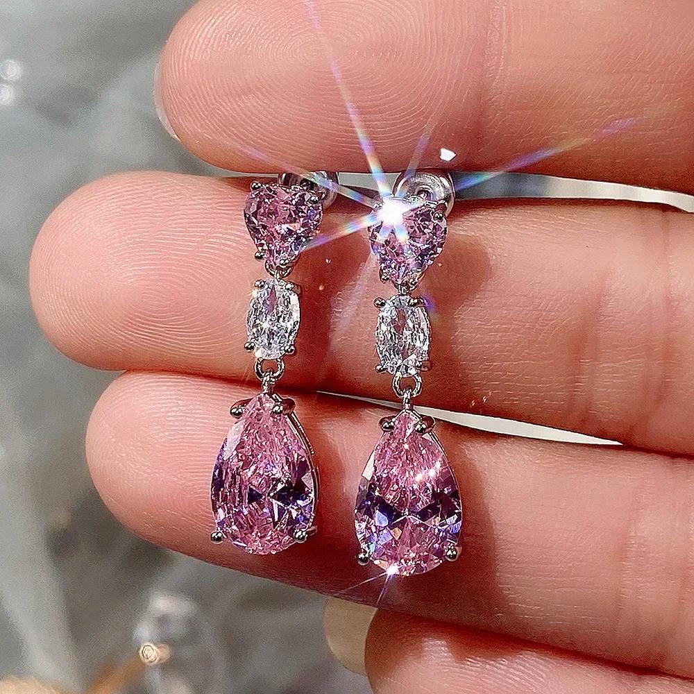 Luxury Square Green Cubic Zirconia Crystal Pendant Earrings Exquisite Fashionable  Women'S Wedding Jewelry