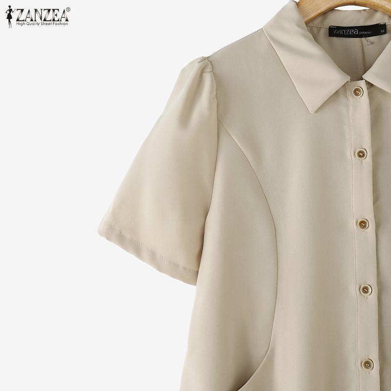 ZANZEA Women Casual Turn Down Collar Summer Short Sleeve Shirt Dress