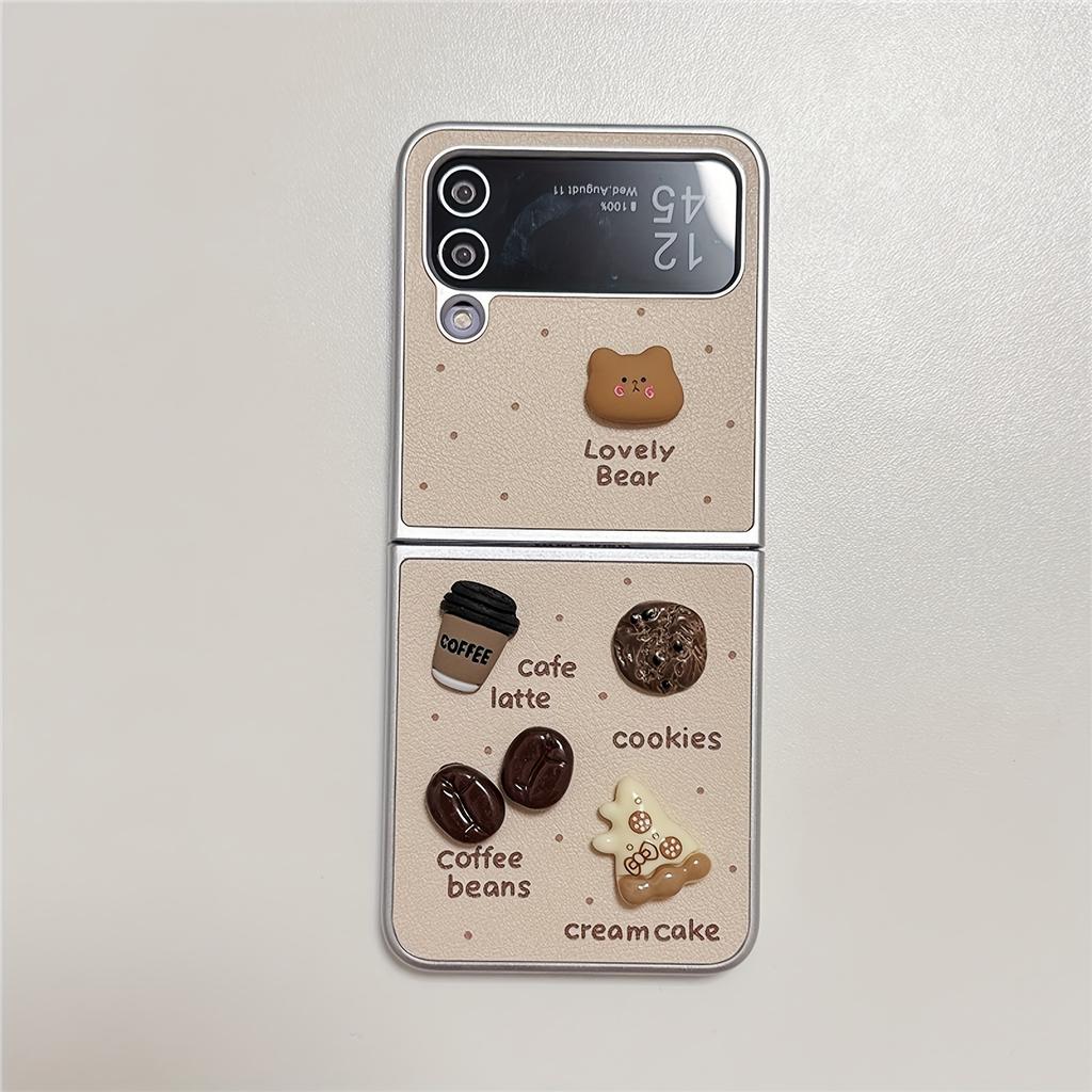New Little Fresh Plating Veneer Bear Coffee Folding Phone Case for Samsung Galaxy Z Flip 6 5 4 3