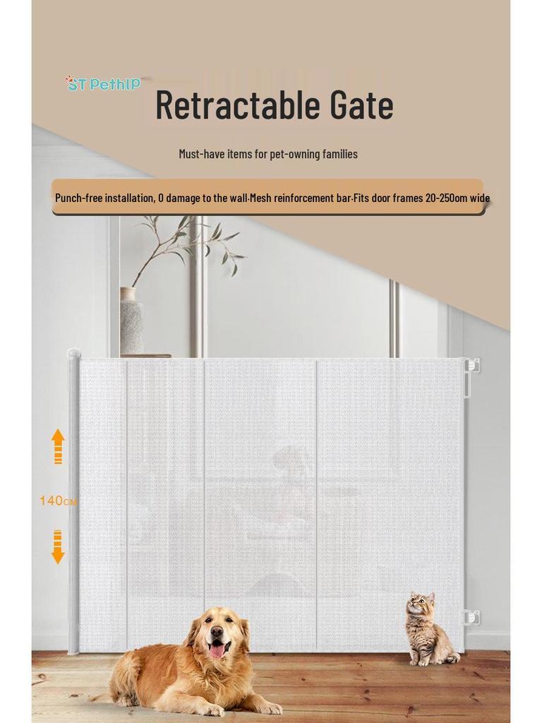 140cm Tall Pet Gate: Anti-Jump & Anti-Drill Barrier for Cats and Dogs