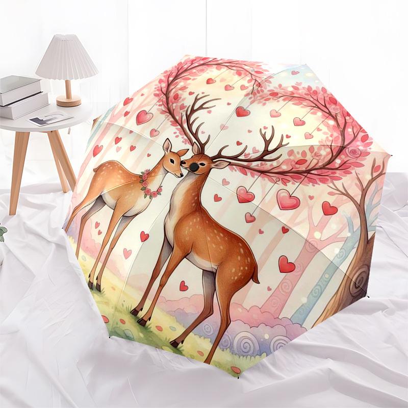 

1pc Deer Couple in Heart-Shaped Tree Forest Umbrella with Plastic Handle,Suitable for All Seasons Home Travel Outdoor Umbrellaptys31069
