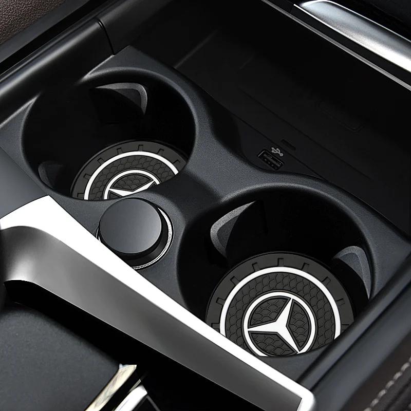 2025 Heiß 2 Stück Auto Wasserdichter Untersetzer Rutschfeste Wasserbecher-Pad-Matte für Mercedes Benz W203 W206 W220 W205 W211 W212 W201 W210 W108 A