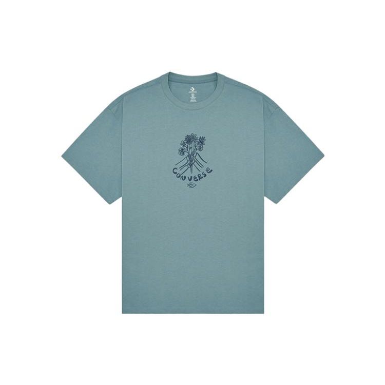 

Converse Alphabet Print Round Neck Sports Short Sleeve T-Shirt Men Tops Peacock-Blue 10024757-A03