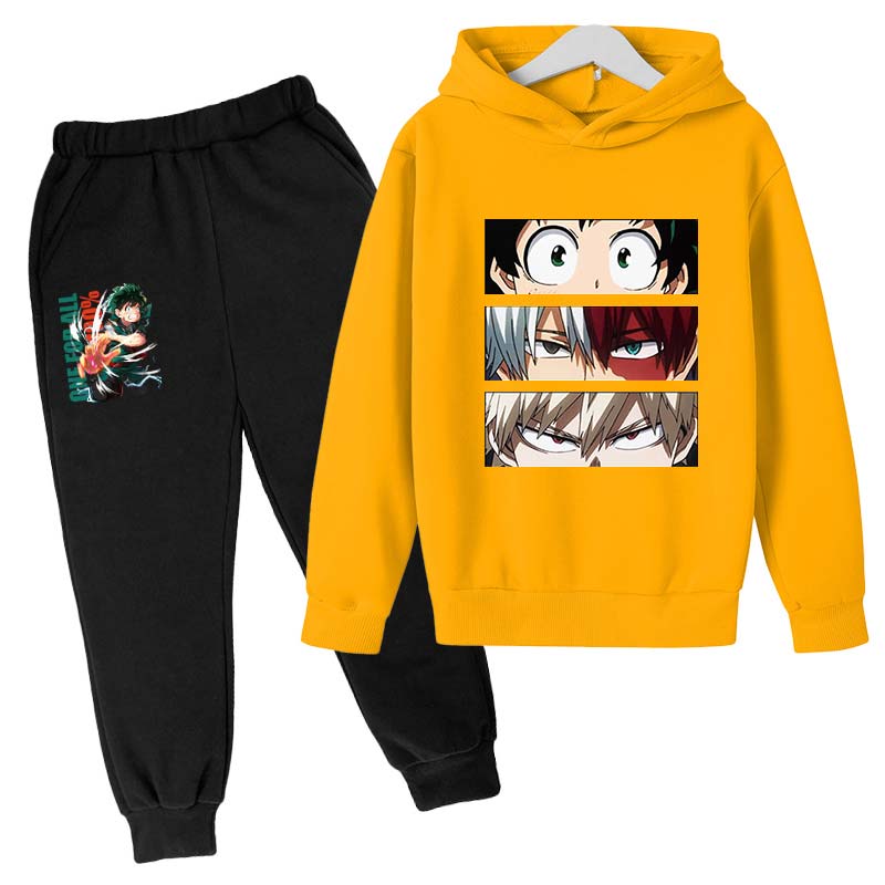 Japanese My Hero Academia Suit Graphic Long Sleeve Hoodies+pant Anime Funny Bakugou Katsuki Harajuku Fashion Sudadera Sweatshirt