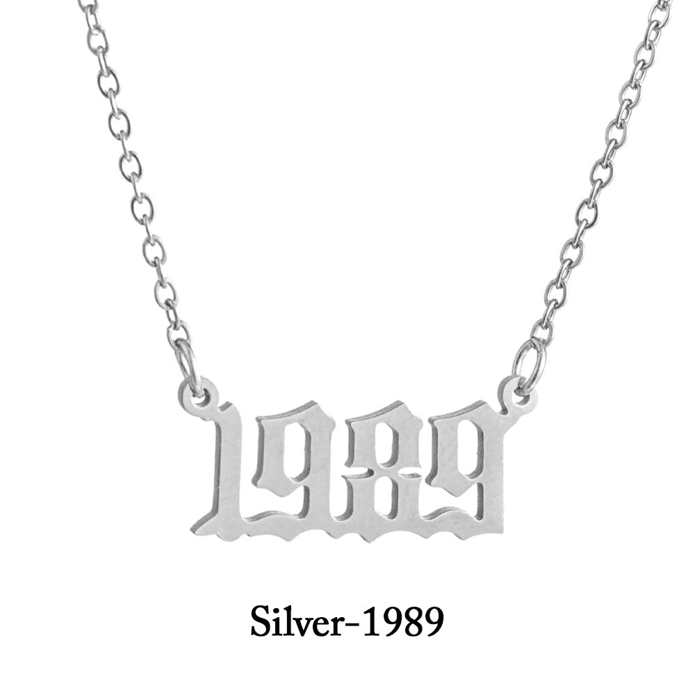

Gifts Birthday Jewelry Gold/Silver Special Birth Date Year Number Pendant 1980 To 2019 Necklace Silver-1989