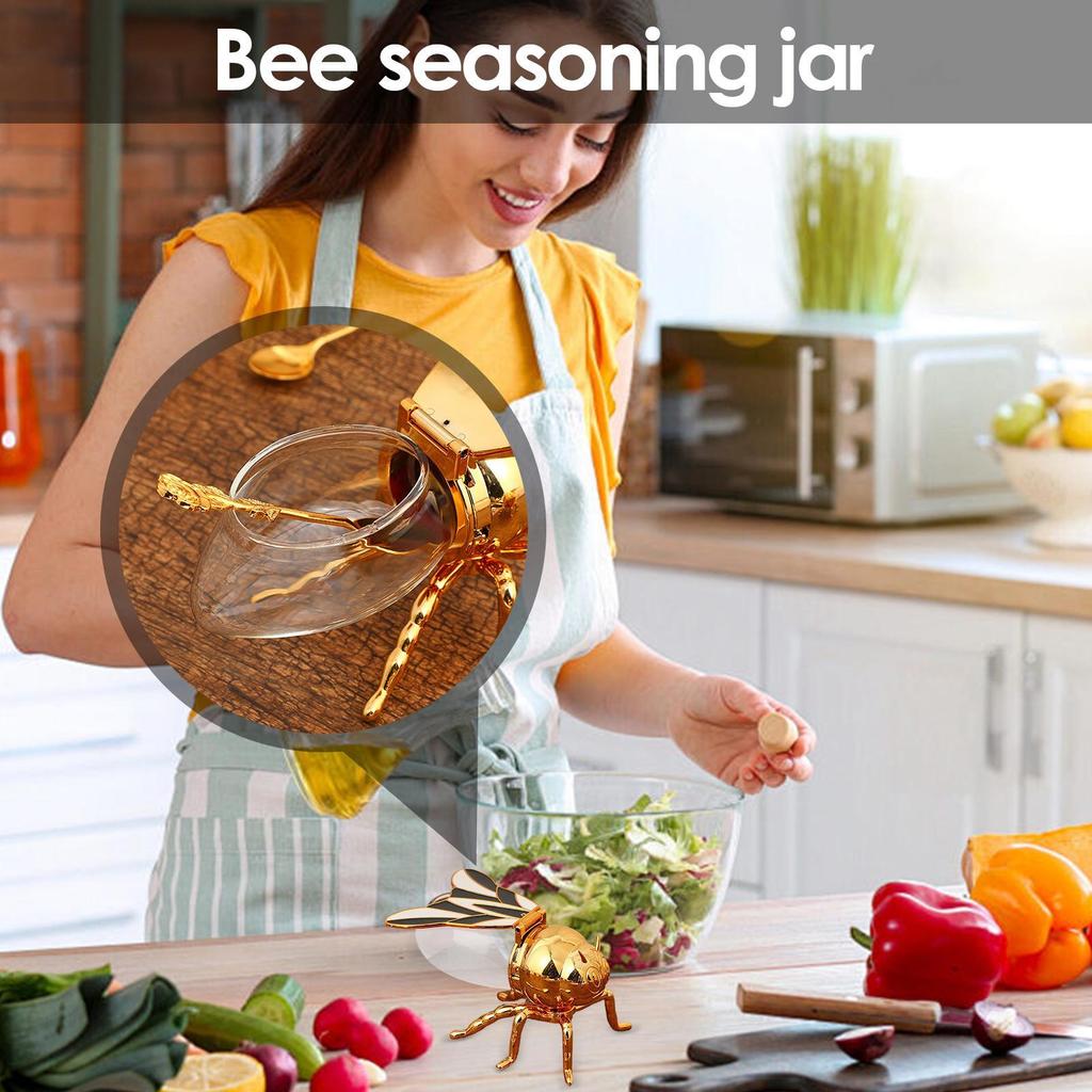 Recipiente Creativo con Forma de Abeja para Almacenar Miel, Dispensador, Tarro de Miel de Abeja, Tarro de Especias y Condimentos de Cocina con Cuchara y Soporte de Almacenamiento