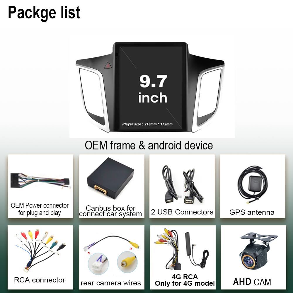 9.7 Inch For Hyundai Creta IX25 2015 - 2019 For Tesla Style Touch Screen Car Radio Wifi Carplay Android Auto DSP 2 Din Bluetooth