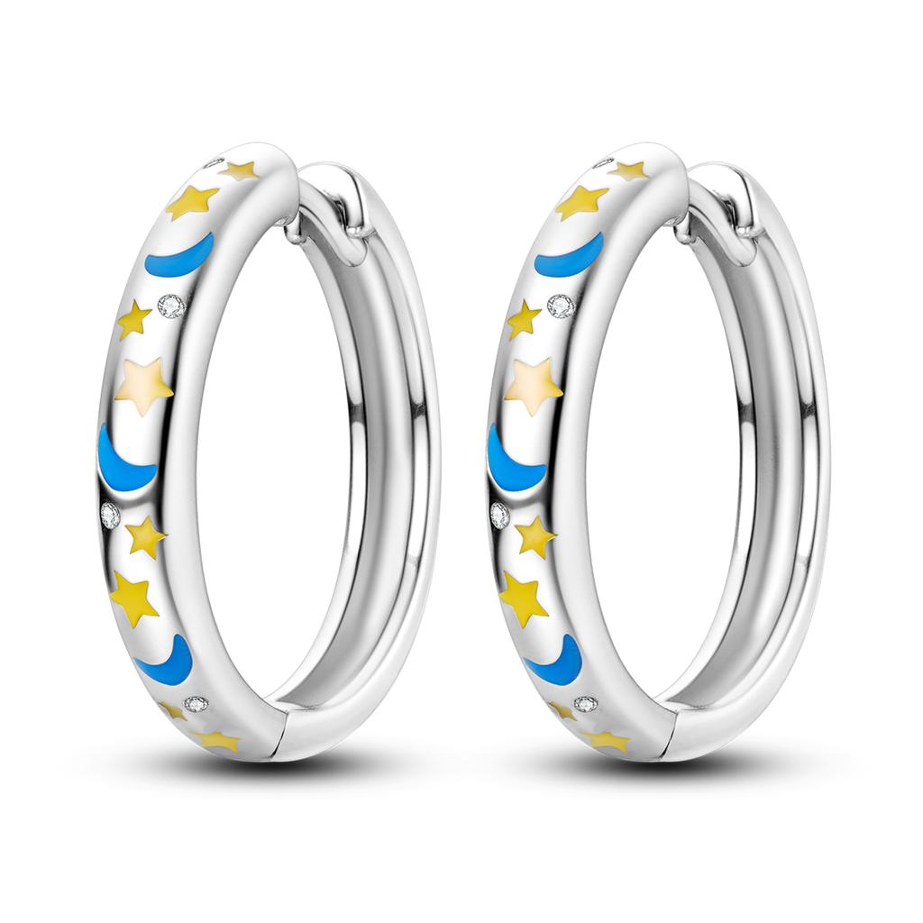 Copper Plated Hoop Earring Moon And Star Eardrop Pendientes For Woman Party Anniversary Fine Jewelry