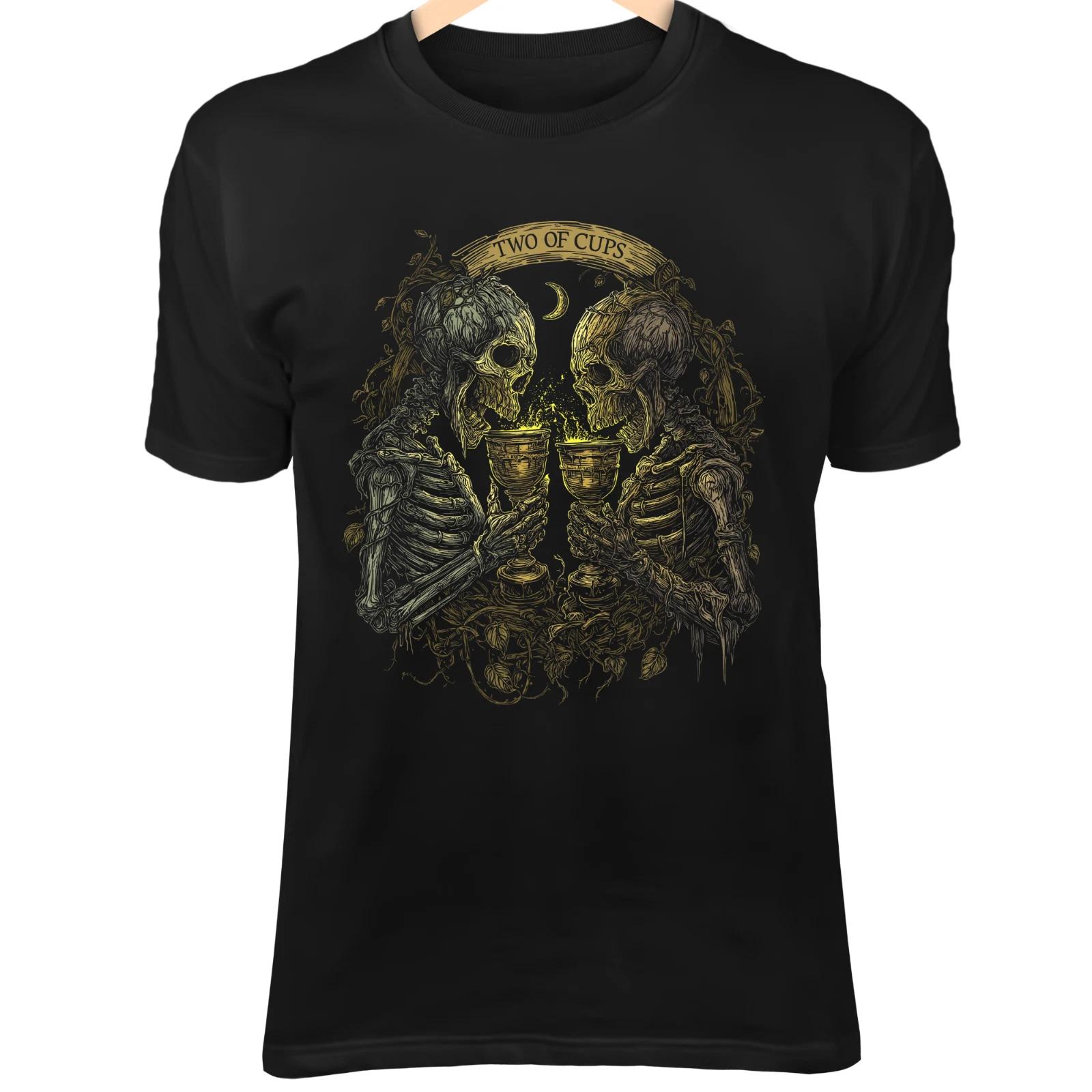 Skull Tarot TWO OF CUPS Shirt - Skeletons Chalices Under Moon 3XL