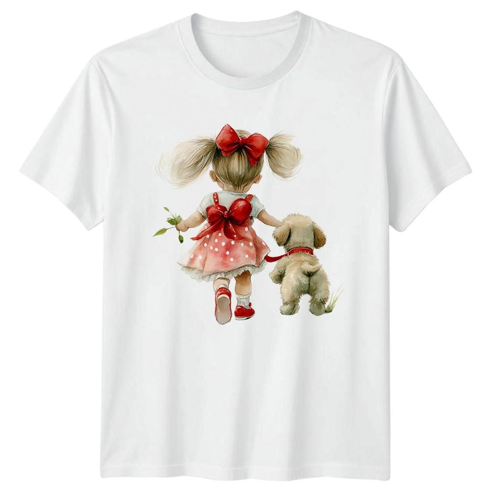Girl Puppy Watercolor Childrens Dogs Graphic Tee Unisex T Shirt S