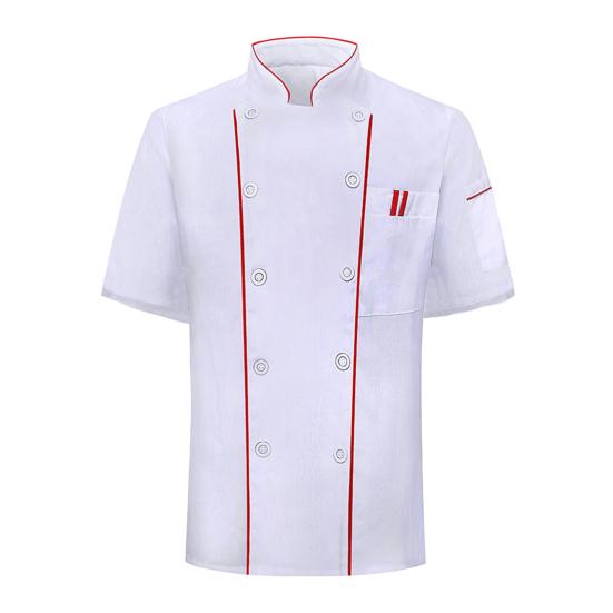 Sommer-Kochuniform, zweireihig, kurzärmelig, Unisex, Stehkragen, weich, atmungsaktiv, schmutzabweisend, locker, für Küche, Bäckerei, Restaurant, Kantine