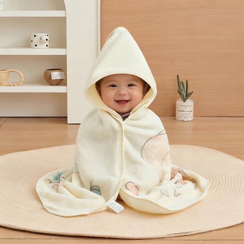 Cartoon Hooded Baby Swaddle & Bath Towel - Coral Fleece, Absorbent, Embroidered, Newborn To Toddler