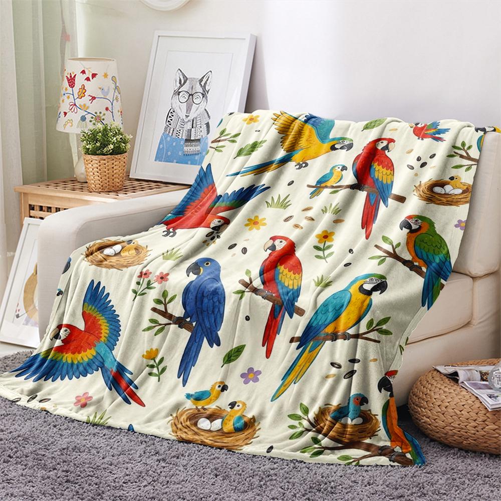 1PC Cute Parrot Print Flannel Blanket, High Quality All Seasons, Home Decor, Warmth and Comfort, Perfect for Christmas Gifts