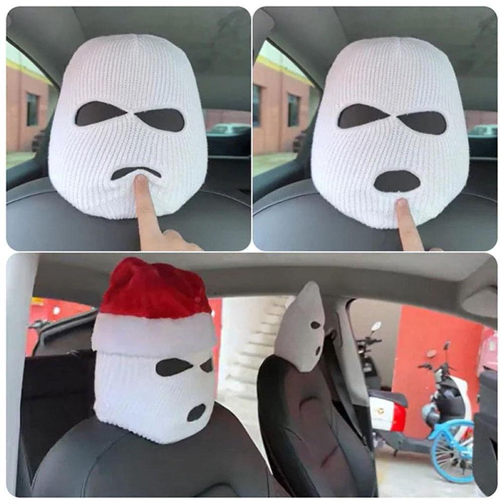 3Hole Halloween Car Seat Headcover Knitting Auto Headrest Decor Cover  Winter