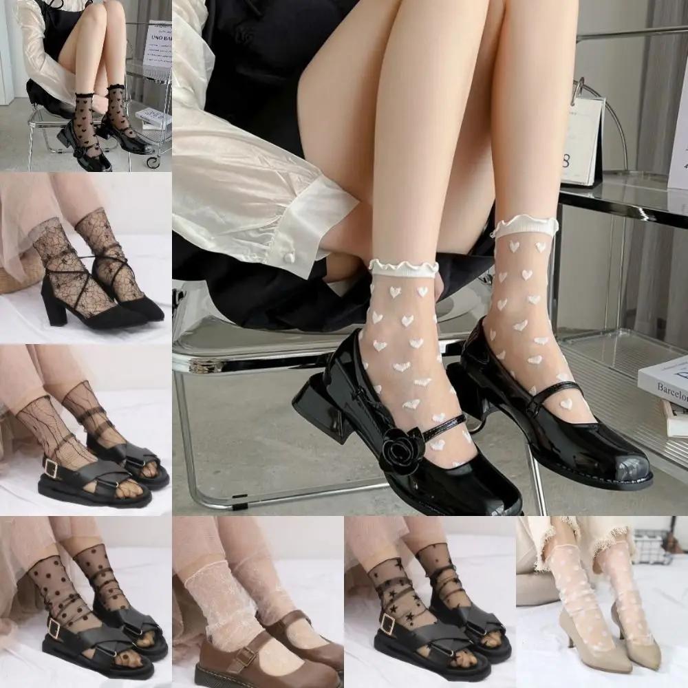 Fashion Sexy Women Lace Socks Sweet Retro Transparent Thin Socks Summer Breathable Fishnet Socks Ladies