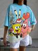 2026 Summer New Spongebob Print Tshirt For Wounisex Kawaii Short Sleeve Casual Street Oneck Tees Oversized Loose Vintage Y2k Tops