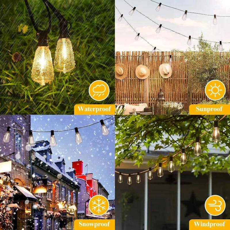 60M/200FT LED Outdoor String Lights Patio Lights with 52 Shatterproof ST38 Vintage Edison Bulbs Waterproof Light for Porch Deck