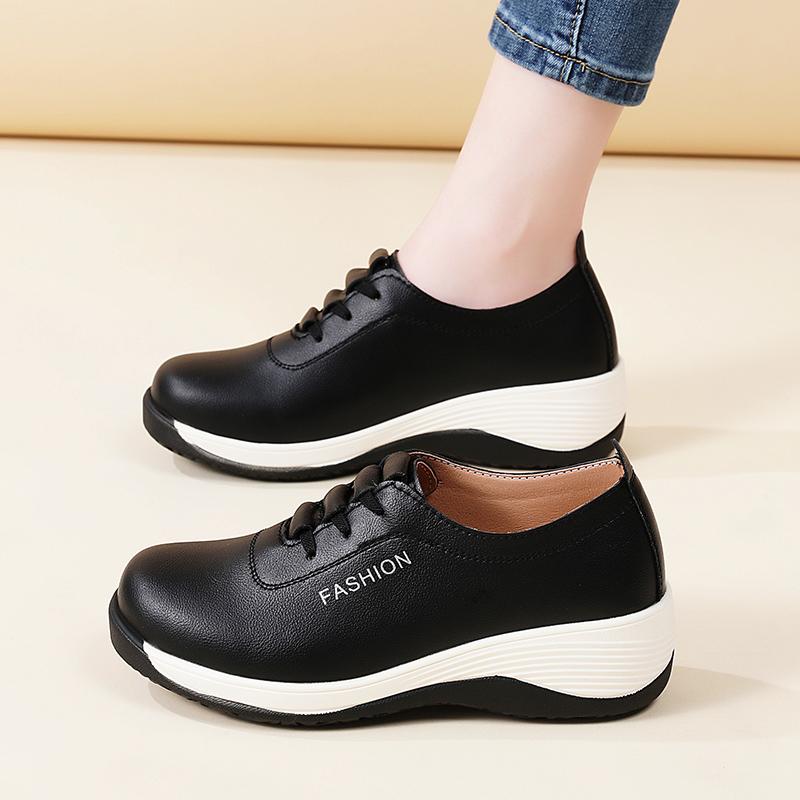 New Spring and Autumn Low-heeled, Comfortable and Fashionable 100% Genuine Leather Shoes for Casual Work Women