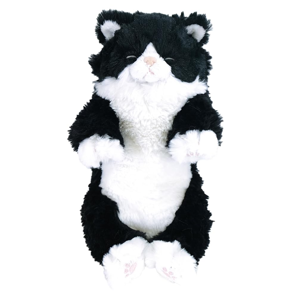 SunLemon Sleeping Lap Cat, Small, Calico, 15 x 18 x 34cm, Plush Animal, Cute Cat, White and Black, P-1393