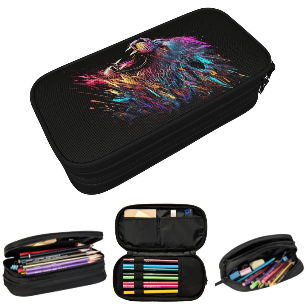 Colorful Lion Head Pencil Case for Studen Gifts Pen Box Pencil Bag Stationery Supplies Pen Holder Bag