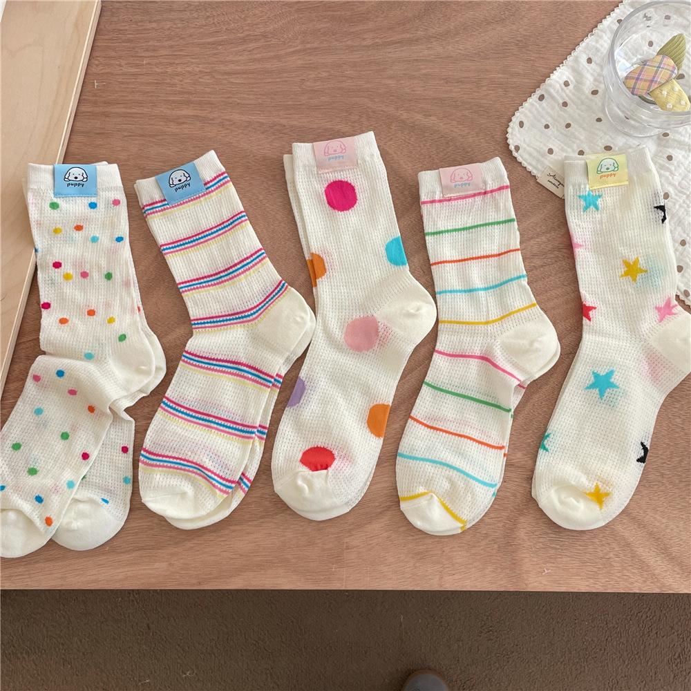Puppy Socks, Colorful Mid-calf Socks, Summer Pile Socks, Breathable and Sweat-absorbing Socks for Women