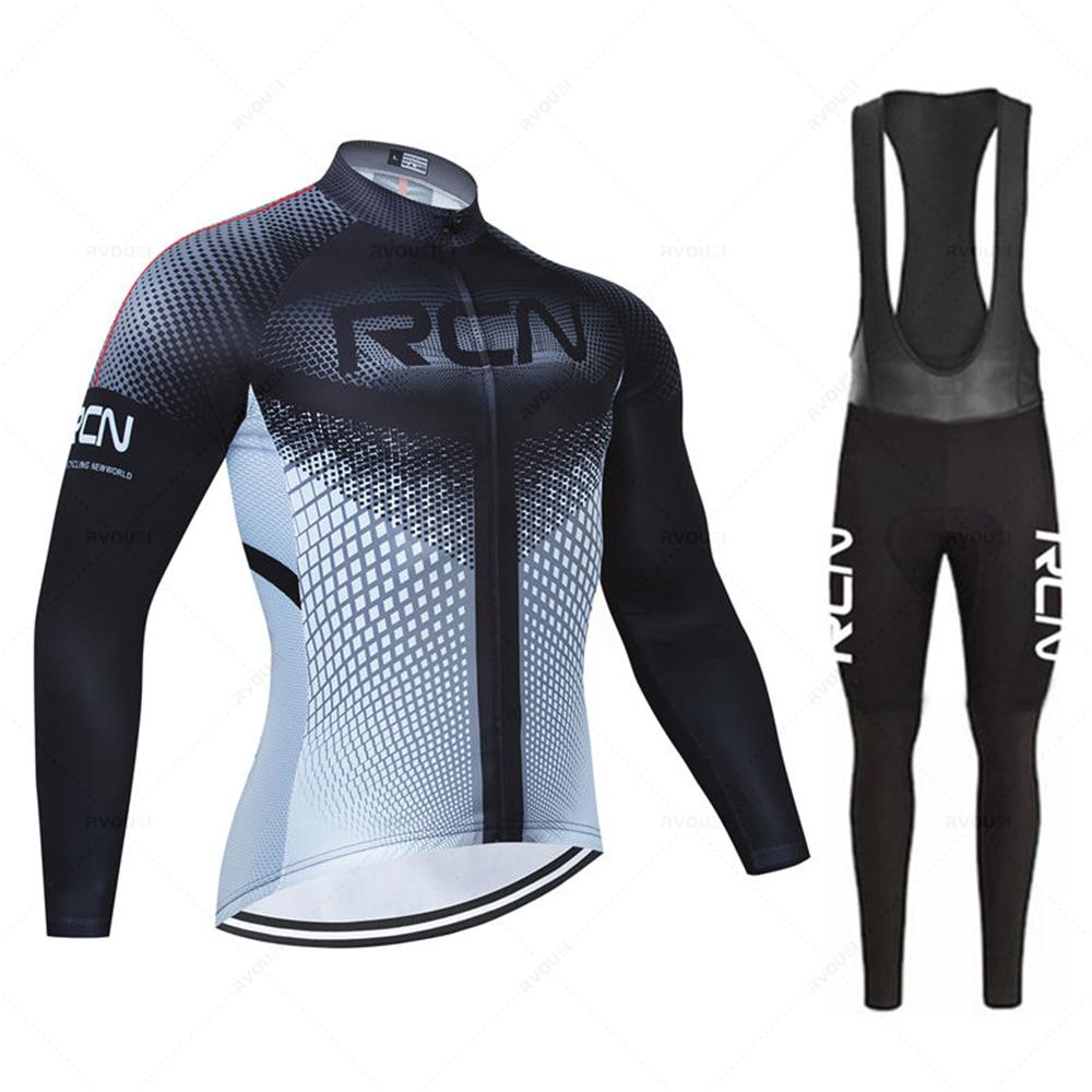 RCN Mens Autumn Long Sleeve New Racing MTB Spring Long Cycling Jersey Set Bike Cycling Bicycle Clothing Uniform Ropa Ciclismo