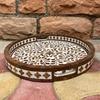 Wooden Inlay Decorative Tray  Round Floral Pattern Serving Tray | Bone Inlay Style | Boho Coffee Table Tray | Kitchen Bone Decor Tray