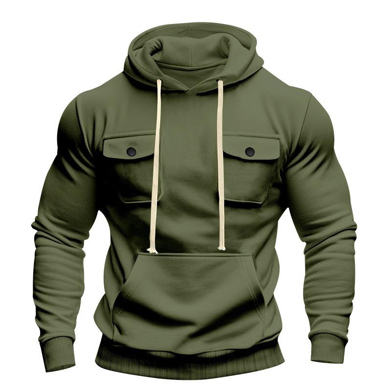 Autumn and Winter Heavyweight Men's Loose Outdoor Sports Velvet Hooded Multi-pocket Casual Workwear Sweatshirt for Men
