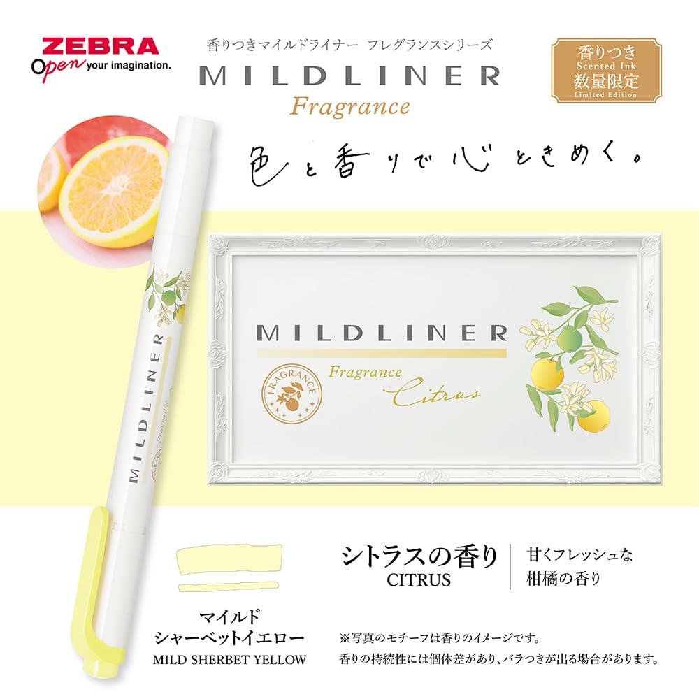 Zebra Mildliner Fragrance Highlighter Set WKT7-FR-6C, Limited Edition Scented Markers, 6 Colors