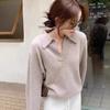 Women's 100% Wool Polo Neck Sweater - Short, Versatile, Solid Color, Long Sleeve Knit Pullover for Autumn/Winter.